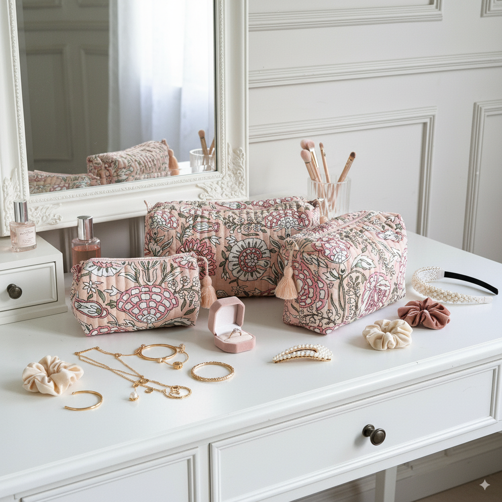 Quilted Pouches - Blushing Meadows