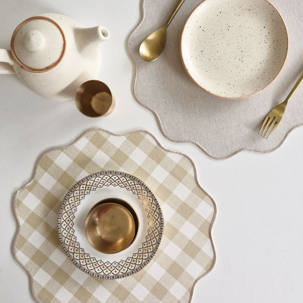 Farmhouse - Beige Gingham Checks Placemats