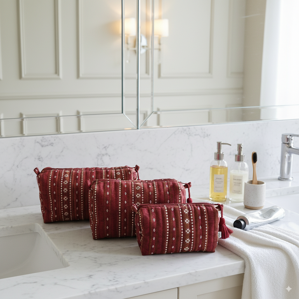 Quilted Pouches - Woven Ruby Red