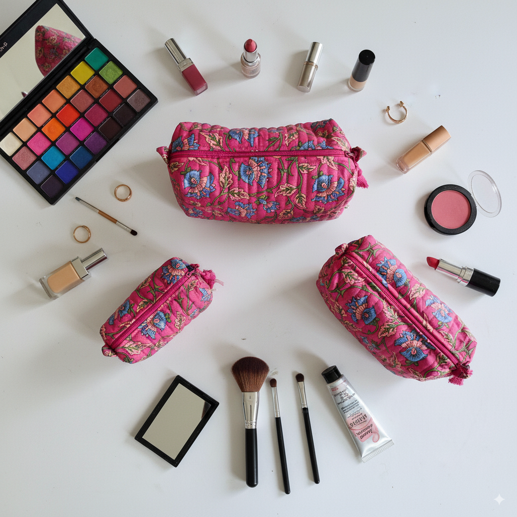 Quilted Pouches - Royal Fuschia