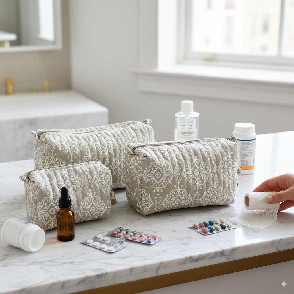 Quilted Pouches - Dholpur Beige