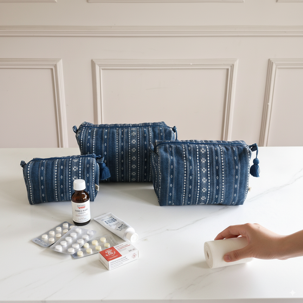 Quilted Pouches - Woven Aegean Blue