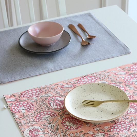 Blushing Meadows & Woven Grey Placemats