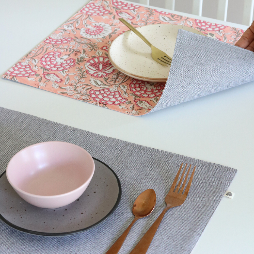 Blushing Meadows & Woven Grey Placemats