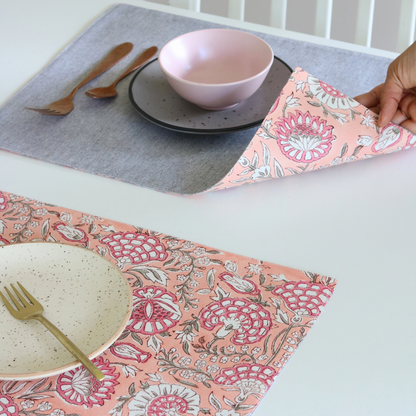 Blushing Meadows & Woven Grey Placemats