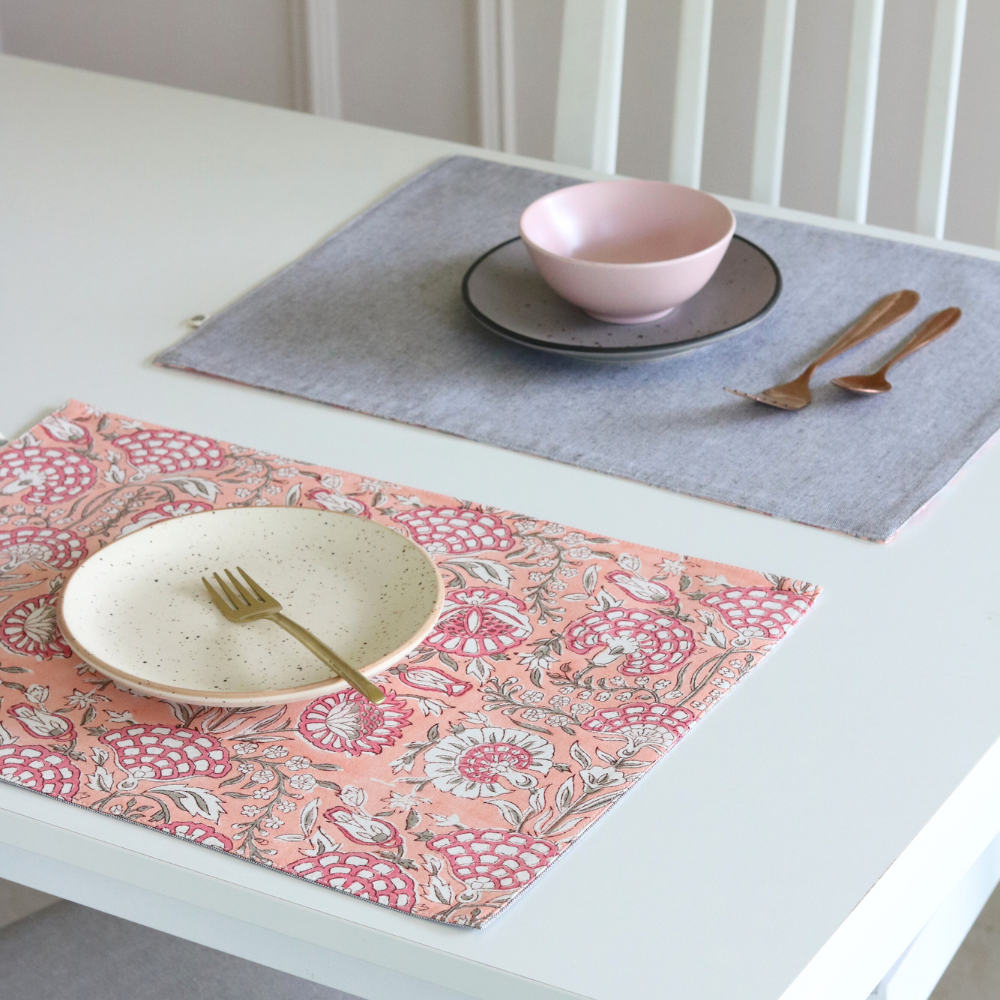 Blushing Meadows & Woven Grey Placemats Gray