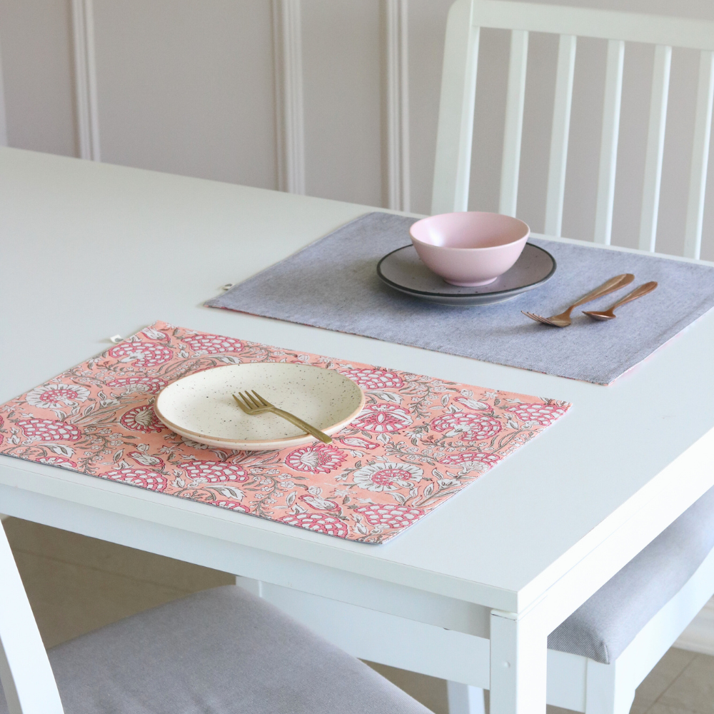 Blushing Meadows & Woven Grey Placemats