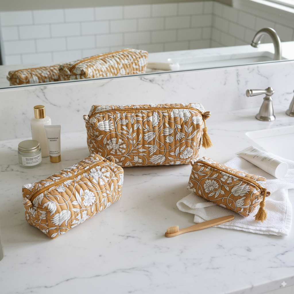 Quilted Pouches - Mustard Fields