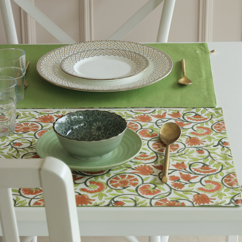 Secret Garden & Solid Green Placemats