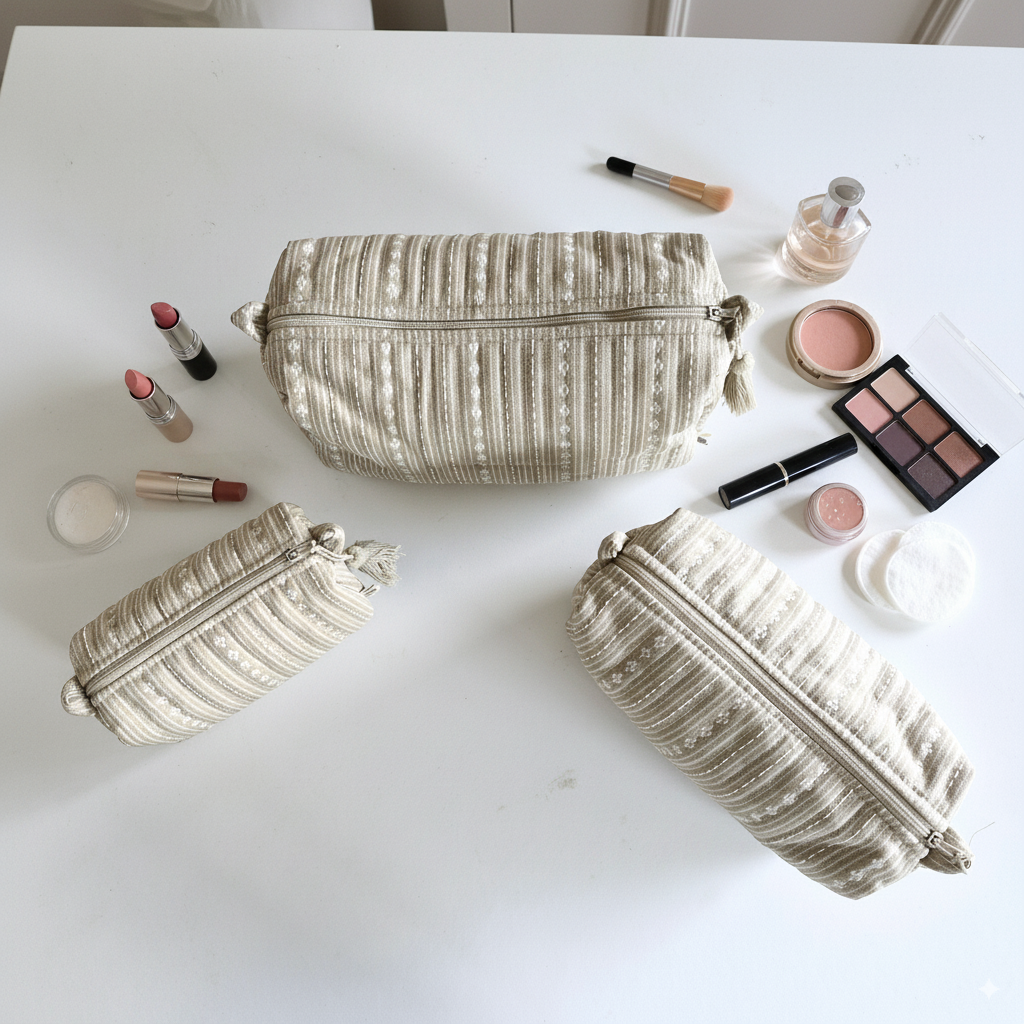 Quilted Pouches - Woven Desert Sand