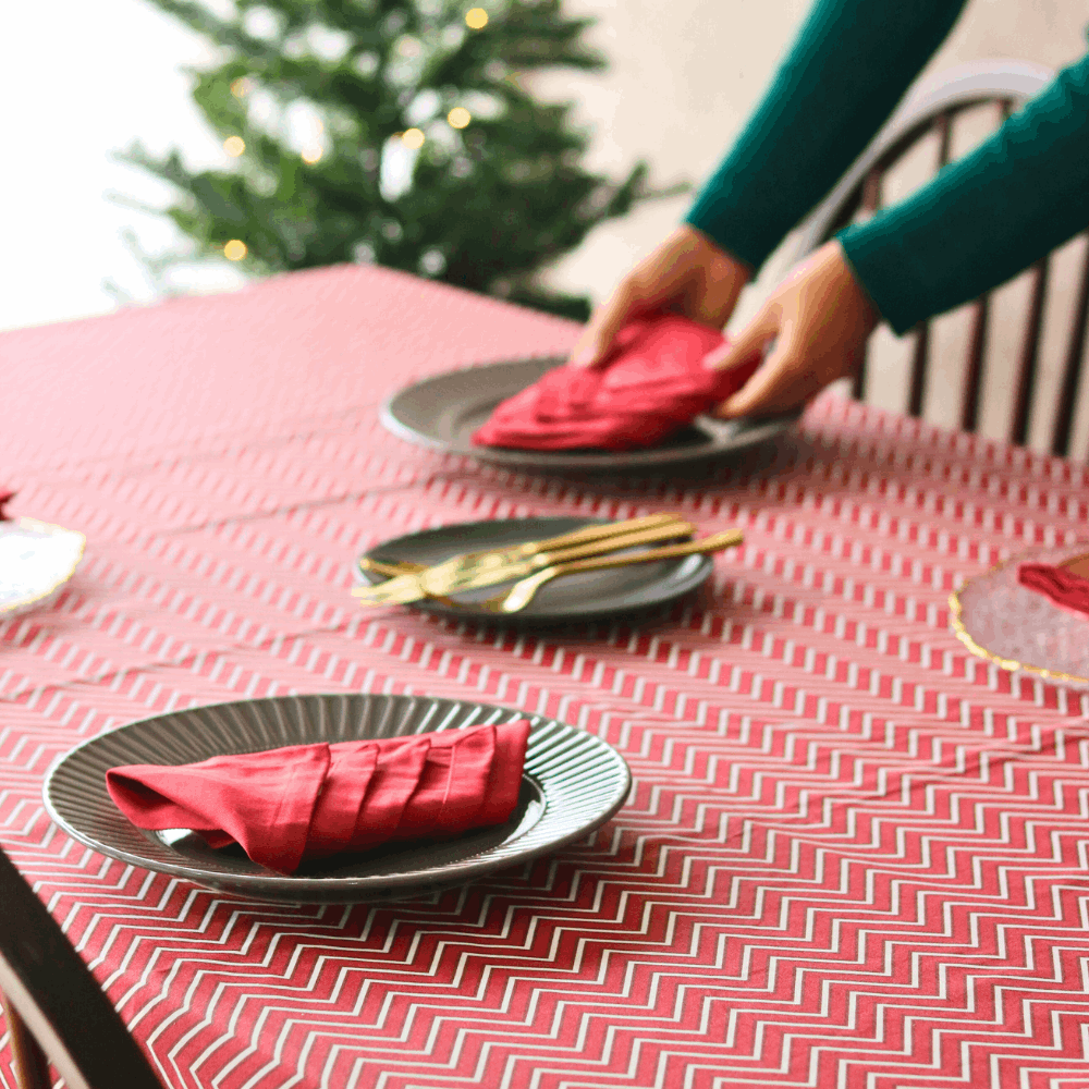 All Over Red Chevron Tablecloth