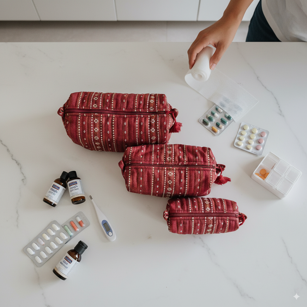 Quilted Pouches - Woven Ruby Red