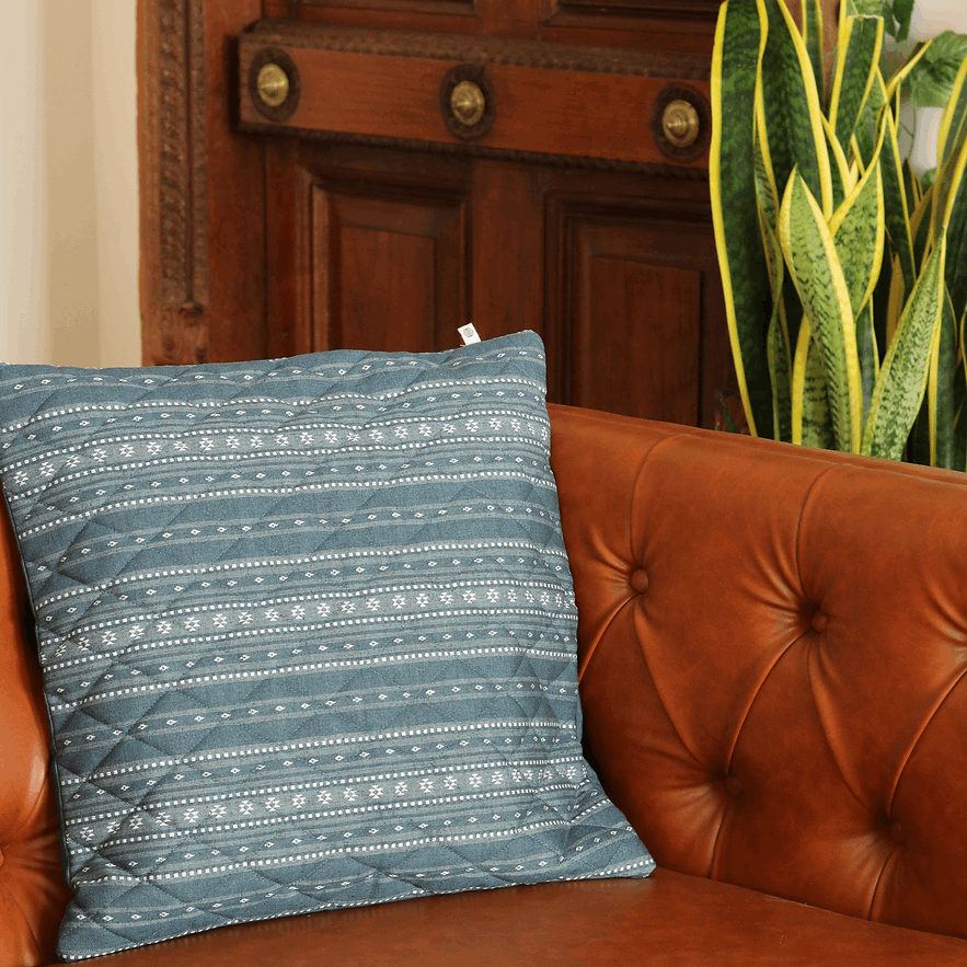 Woven Aegean Blue Cushion Cover