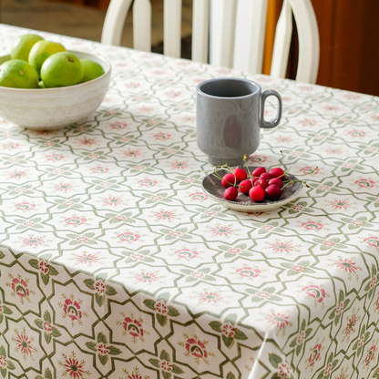 Persian Garden Tablecloth 8 Seater Square (80"X80") Pink & Green