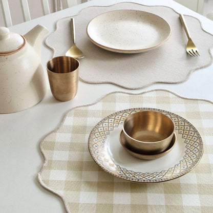 Farmhouse - Beige Gingham Checks Placemats