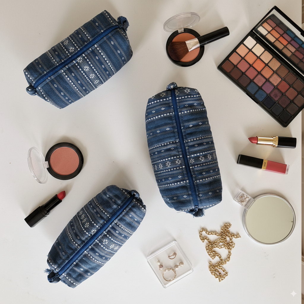 Quilted Pouches - Woven Aegean Blue