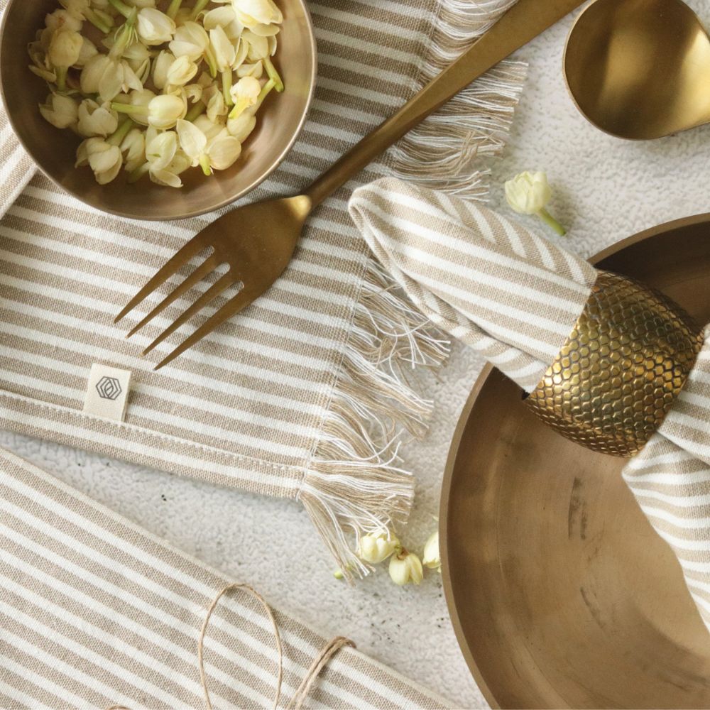 Beige Stripes Cotton Table Napkins