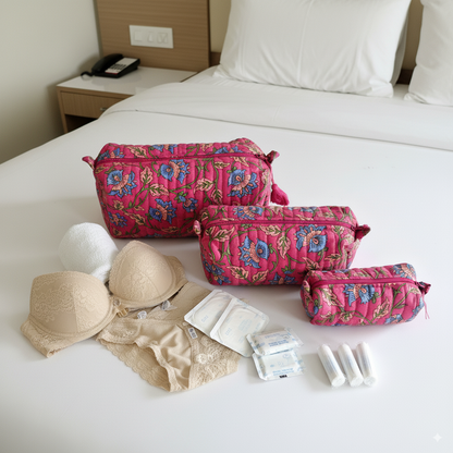 Quilted Pouches - Royal Fuschia
