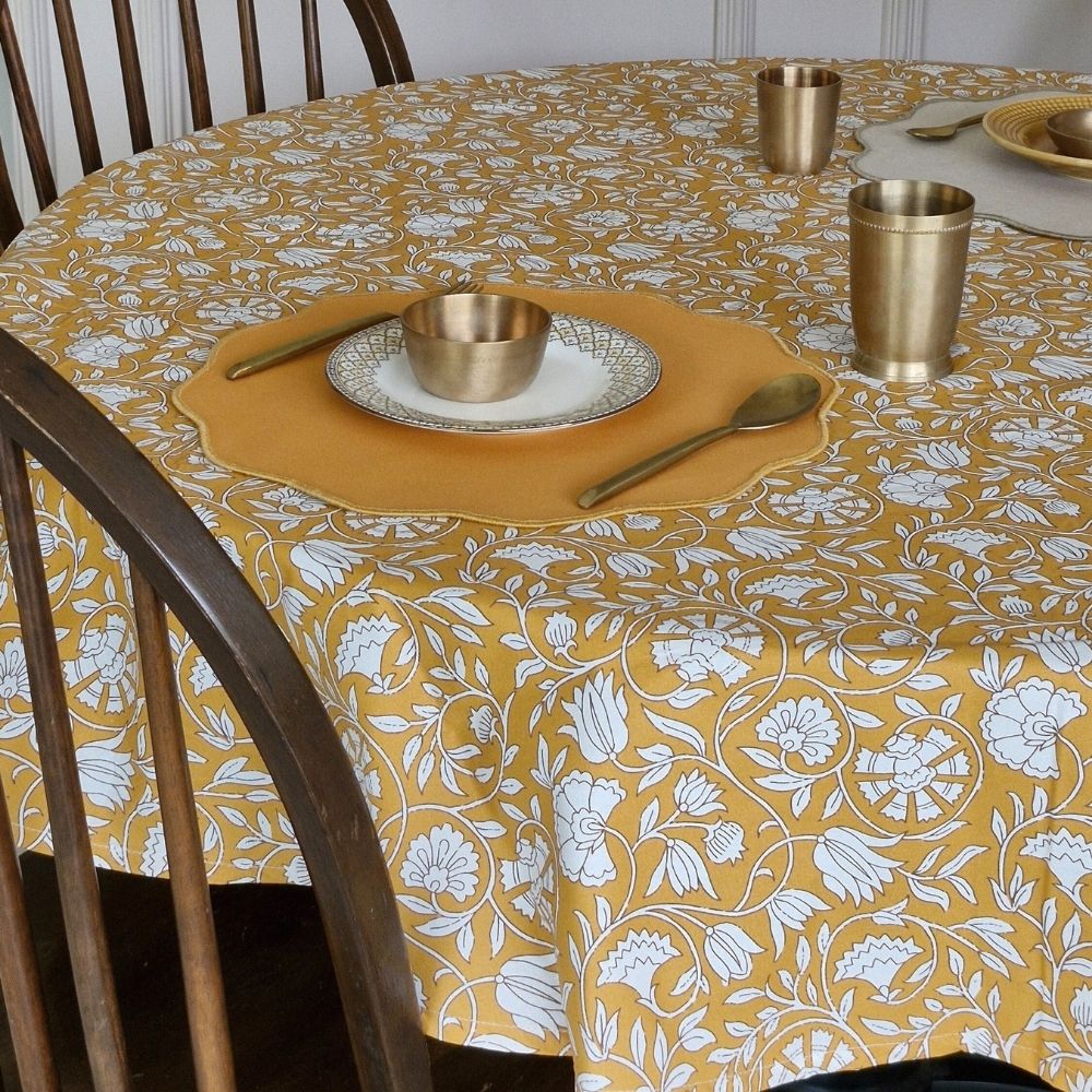 Mustard Fields Cotton Tablecloth Mustard