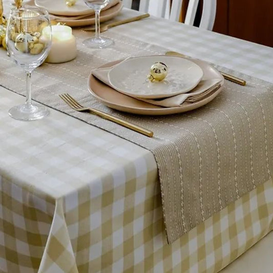 Farmhouse - Beige Gingham Checks Tablecloth