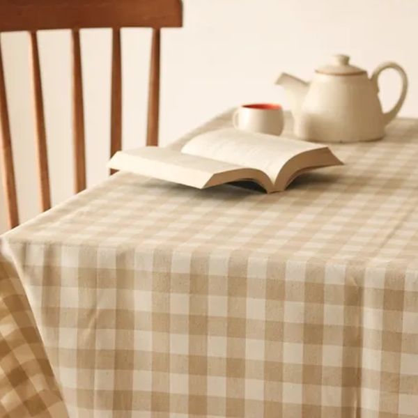 Farmhouse - Beige Gingham Checks Tablecloth Beige