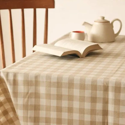 Farmhouse - Beige Gingham Checks Tablecloth Beige