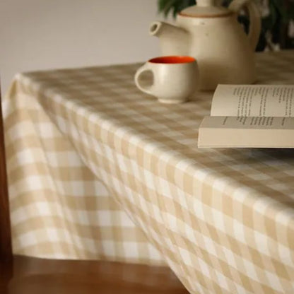 Farmhouse - Beige Gingham Checks Tablecloth