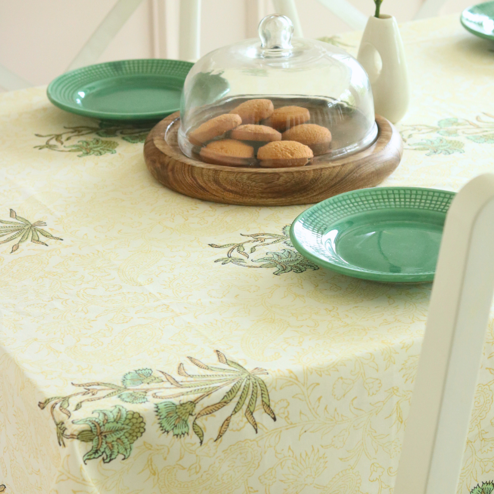 Whispering Willow Tablecloth Green and Pale Yellow