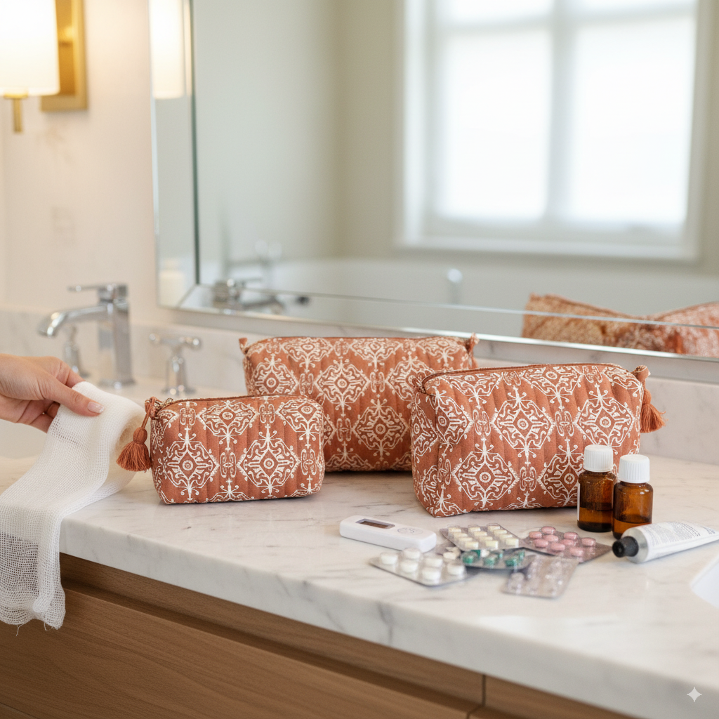 Quilted Pouches - Agra Red