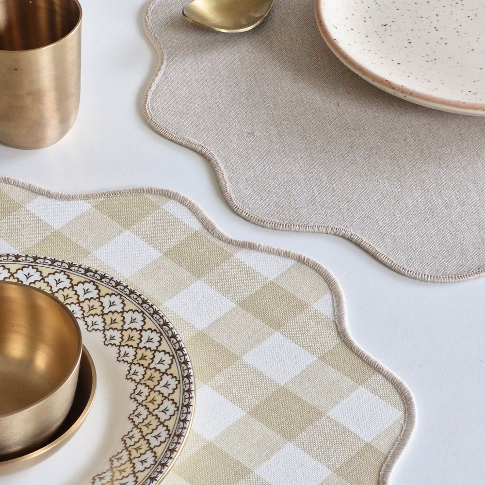 Farmhouse - Beige Gingham Checks Placemats