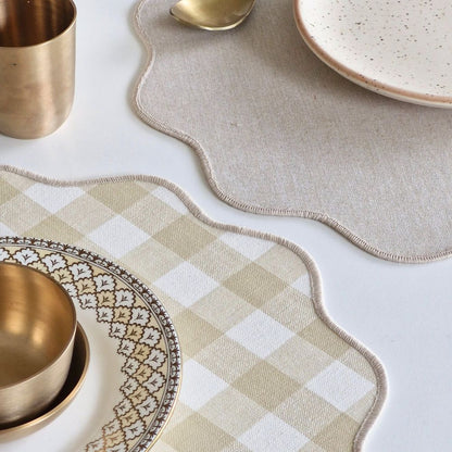 Farmhouse - Beige Gingham Checks Placemats