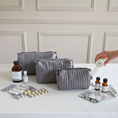 Quilted Pouches - Woven Winter Grey