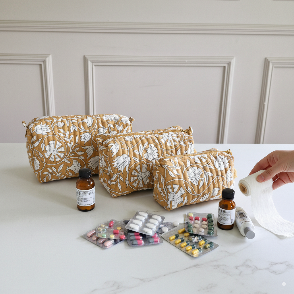 Quilted Pouches - Mustard Fields