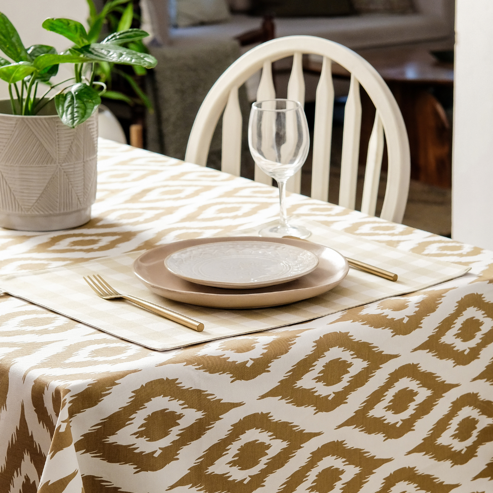 Ikat Inspired Beige Tablecloth