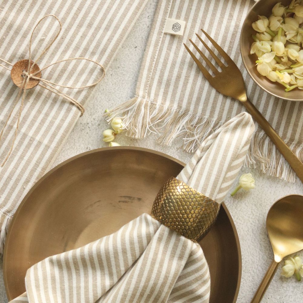 Beige Stripes Cotton Table Napkins
