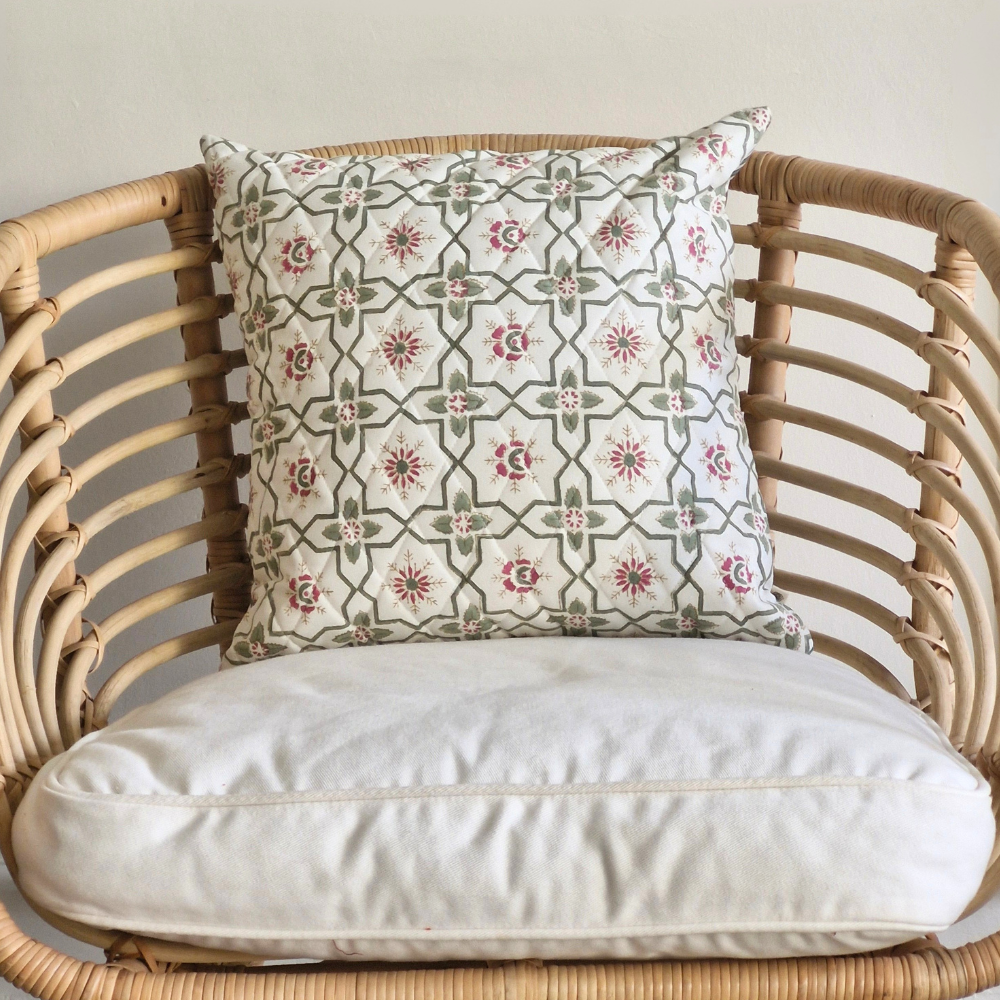 Persian Garden - Water resistant, Quilted Outdoor Cushion Cover