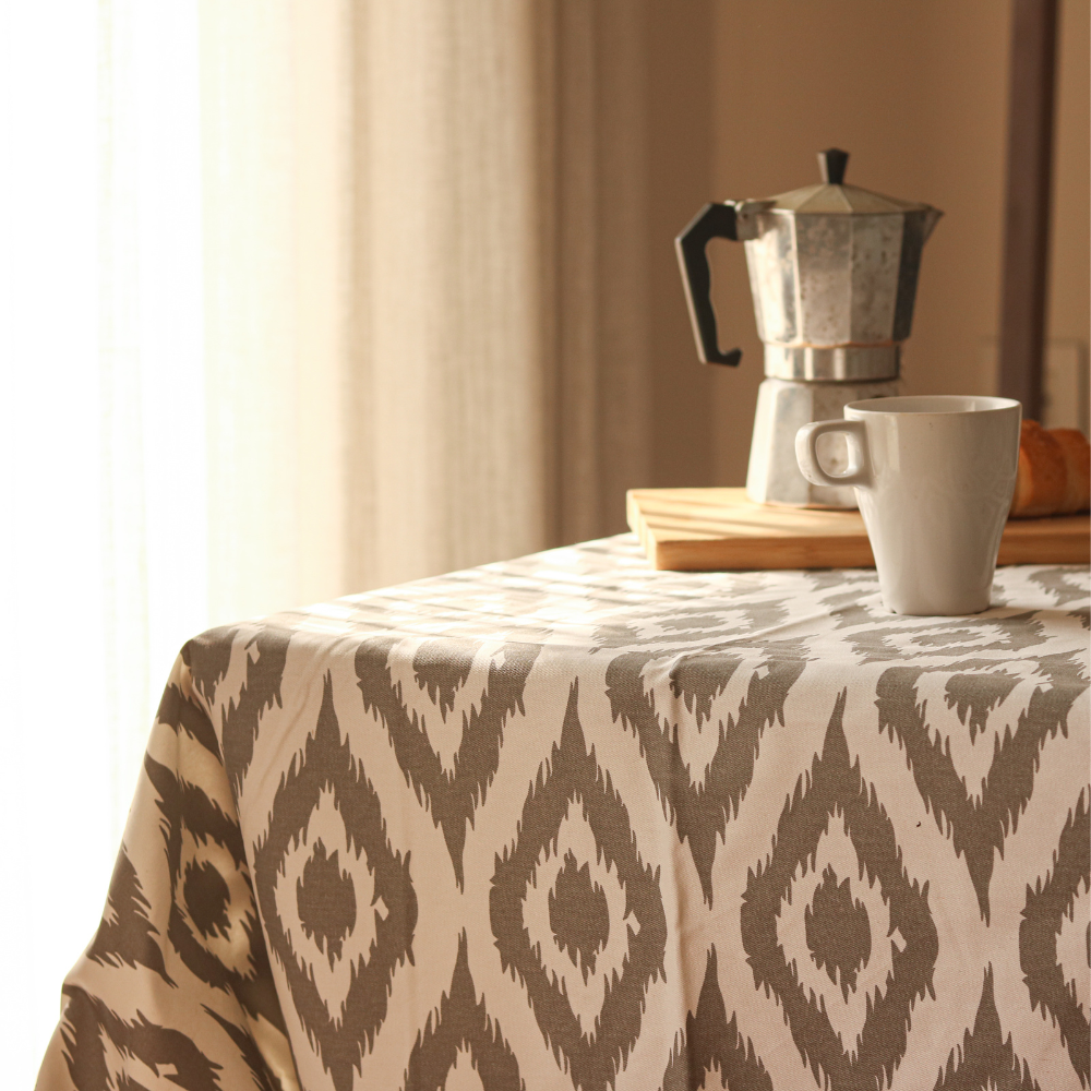 Ikat Inspired Grey Tablecloth