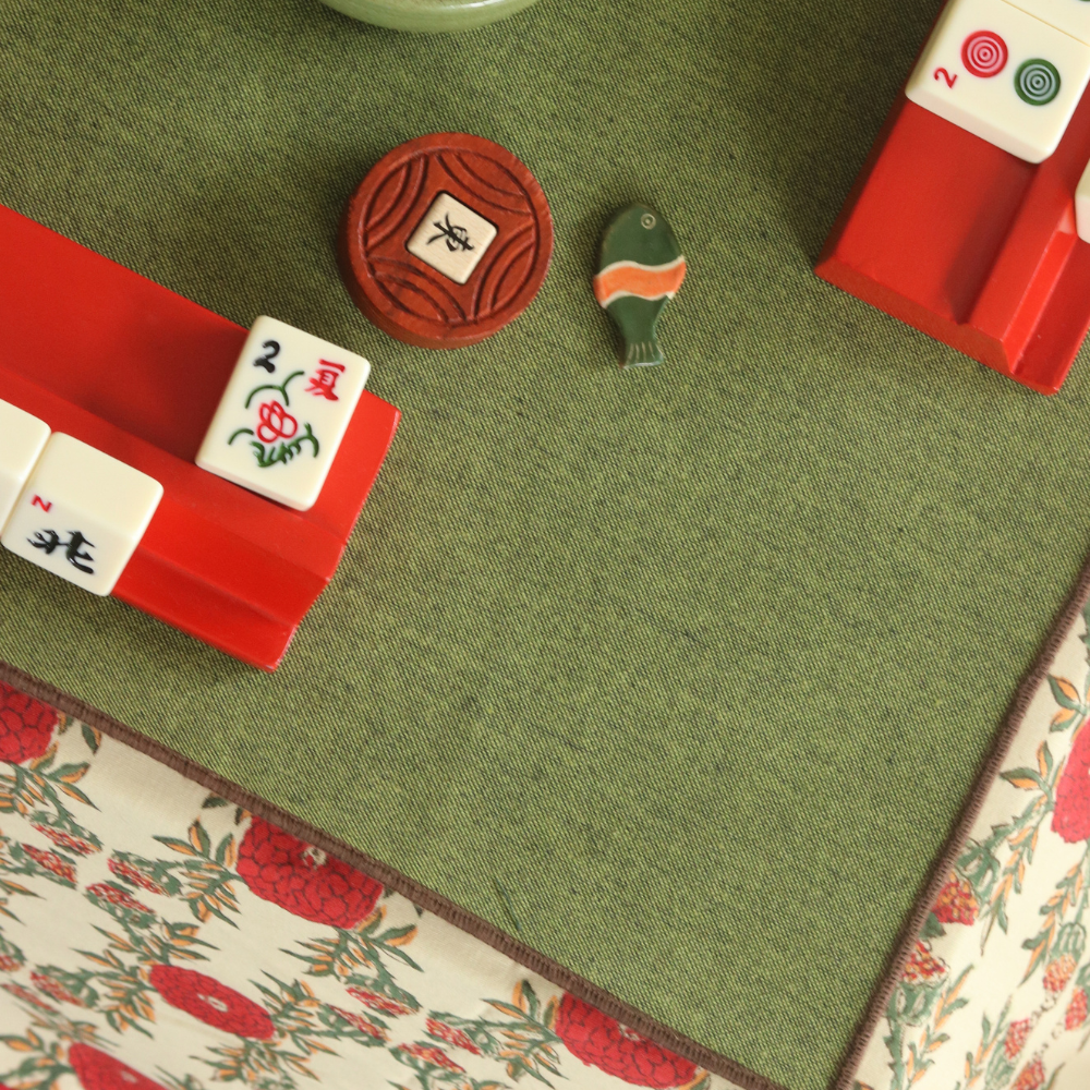 Serene Sunset & Moss Green Chambray Mahjong Mat