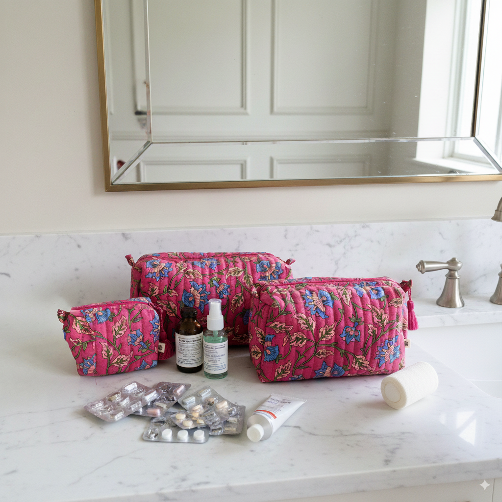 Quilted Pouches - Royal Fuschia