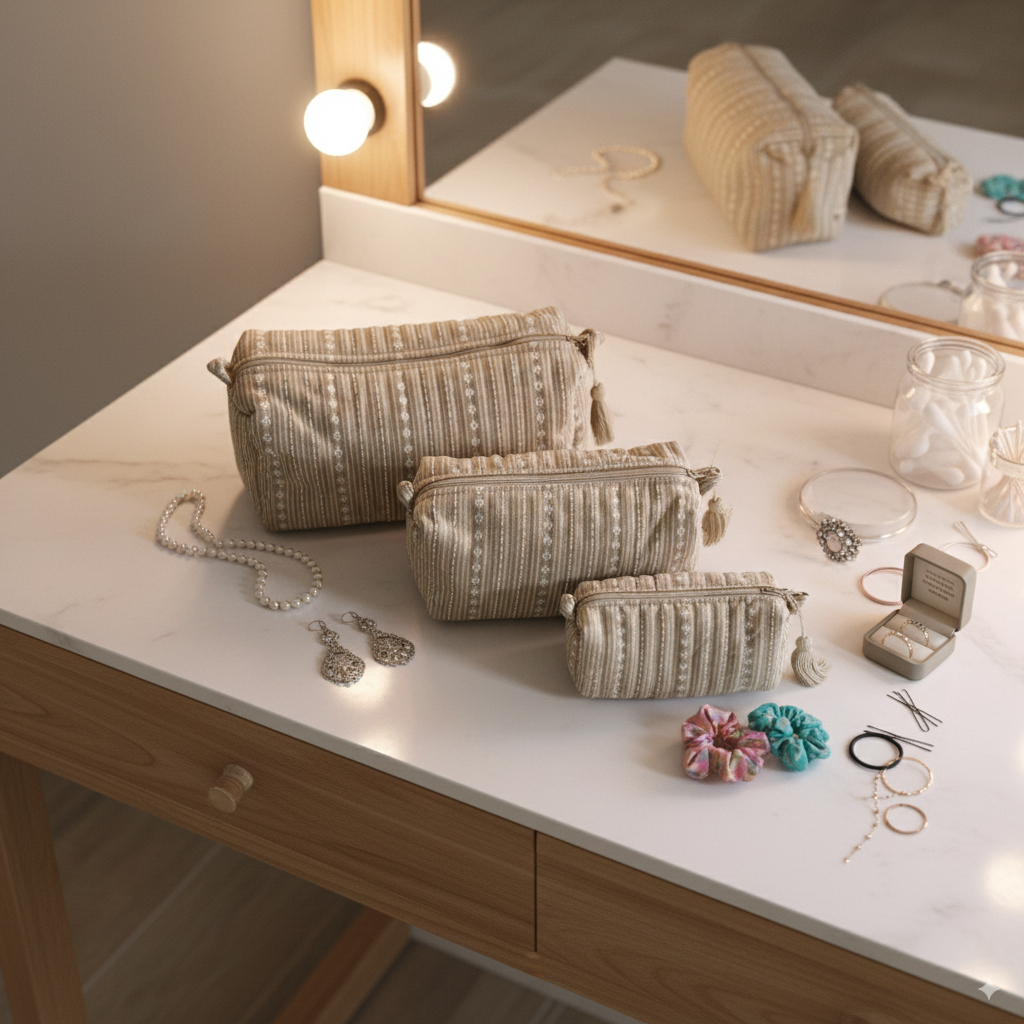 Quilted Pouches - Woven Desert Sand