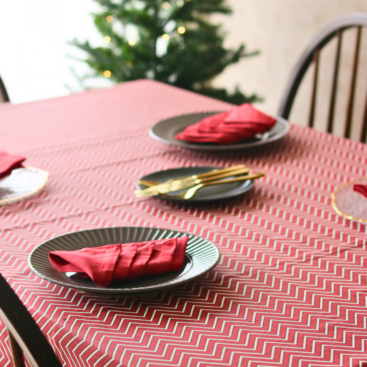 All Over Red Chevron Tablecloth