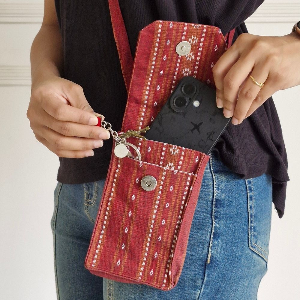 Woven Ruby Red Mobile Pouch