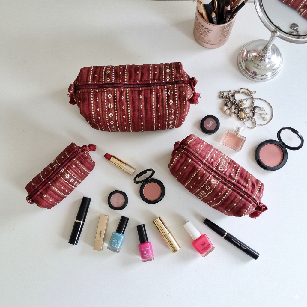 Quilted Pouches - Woven Ruby Red