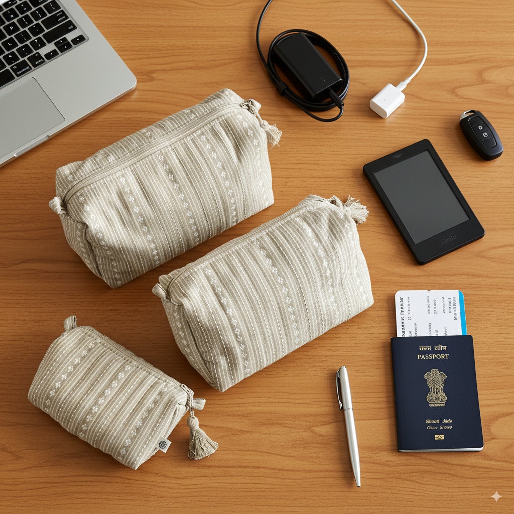 Quilted Pouches - Woven Desert Sand