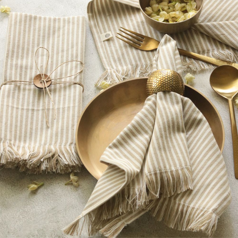 Beige Stripes Cotton Table Napkins