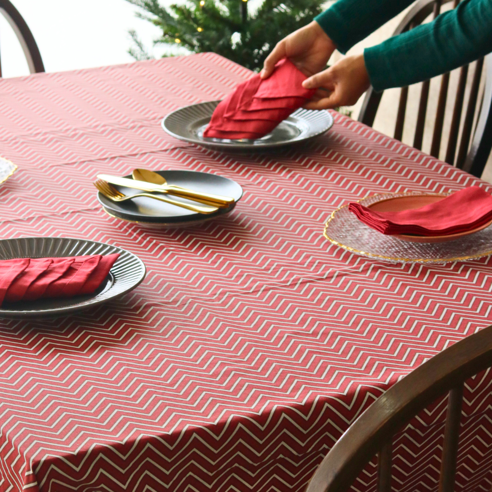 All Over Red Chevron Tablecloth