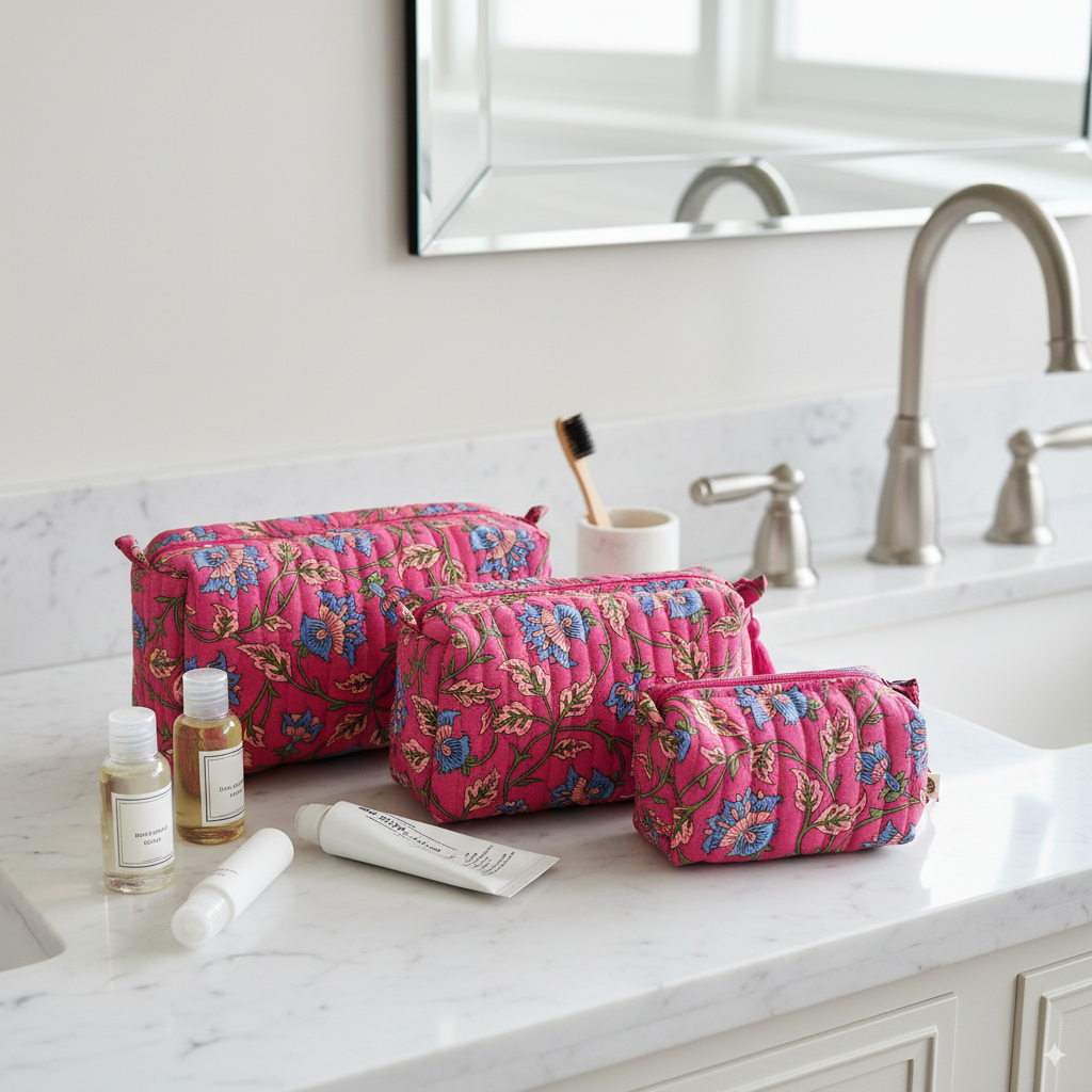 Quilted Pouches - Royal Fuschia