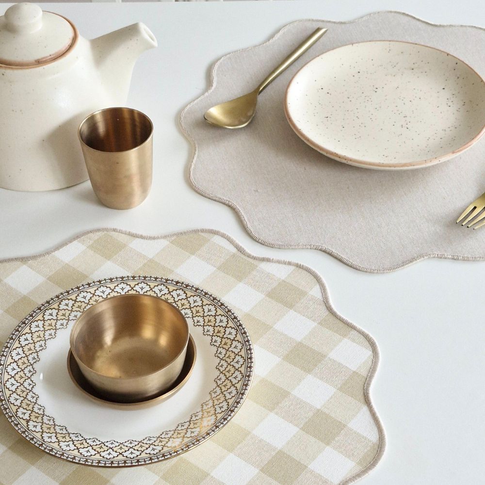 Farmhouse - Beige Gingham Checks Placemats