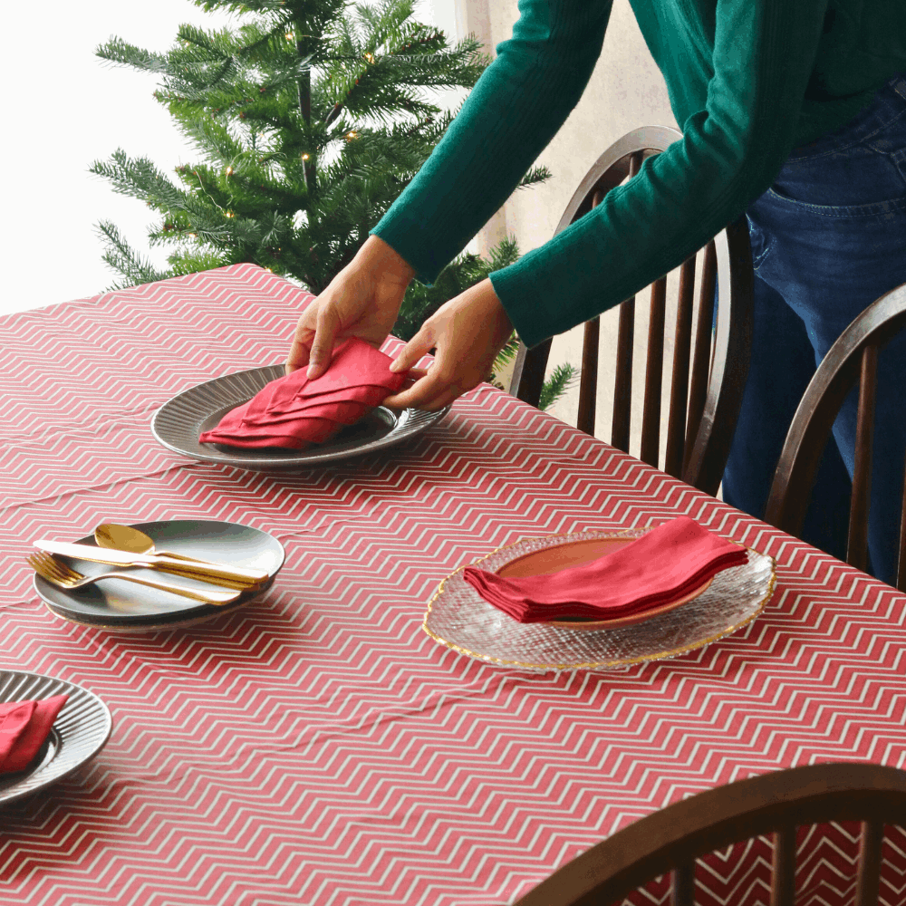 All Over Red Chevron Tablecloth