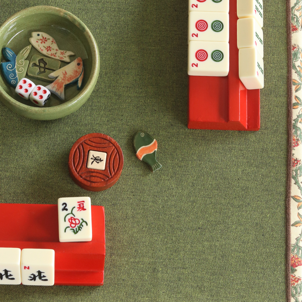 Serene Sunset & Moss Green Chambray Mahjong Mat